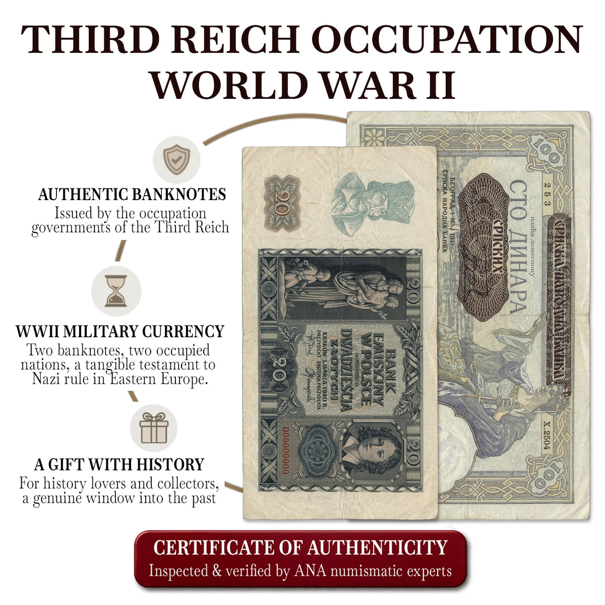 2 billetes auténticos de la Segunda Guerra Mundial - El Dinero de Ocupación del Tercer Reich (1939-1945) | Certificados