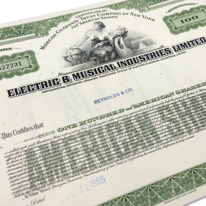 Collectible Stocks Certificate - Electric & Musical Industries Limited (E.M.I.)