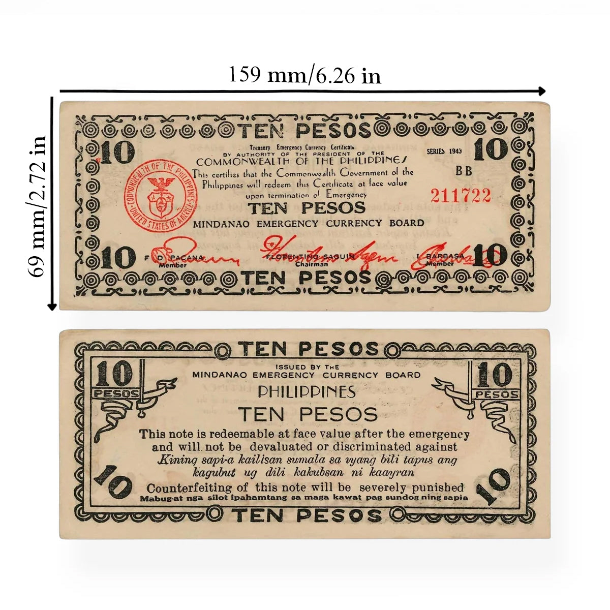 Banconote e monete autentiche in argento della Seconda Guerra Mondiale - Collezione MacArthur (1943-1944) | Certificati