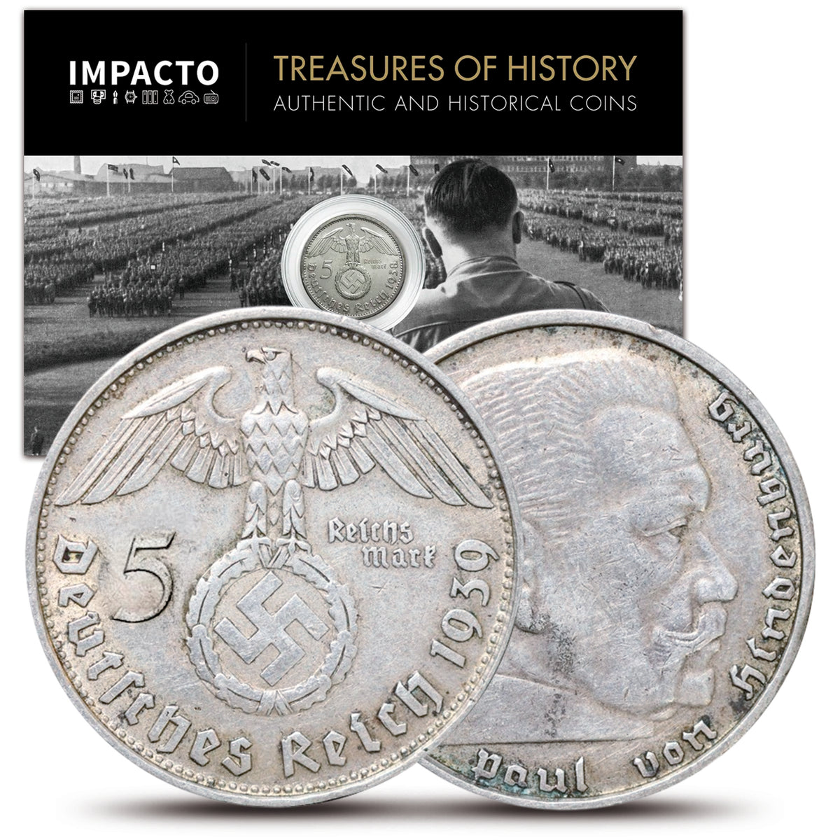 Moneda auténtica de Plata de la Segunda Guerra Mundial - Los 5 Marcos Nazis (1936-1939) | Certificada