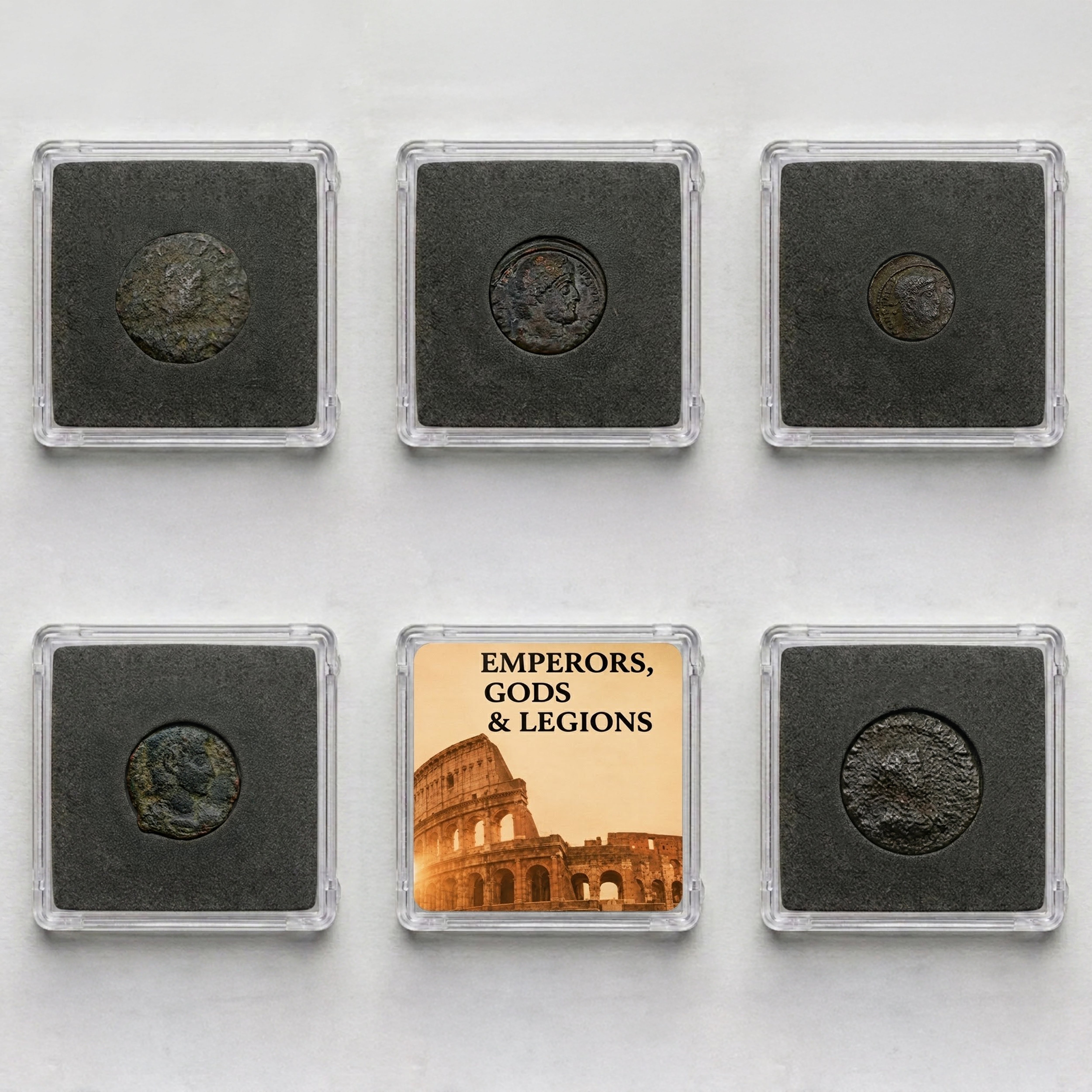 5 Monedas auténticas del Imperio Romano - Emperadores, Dioses y Legiones | Certificadas