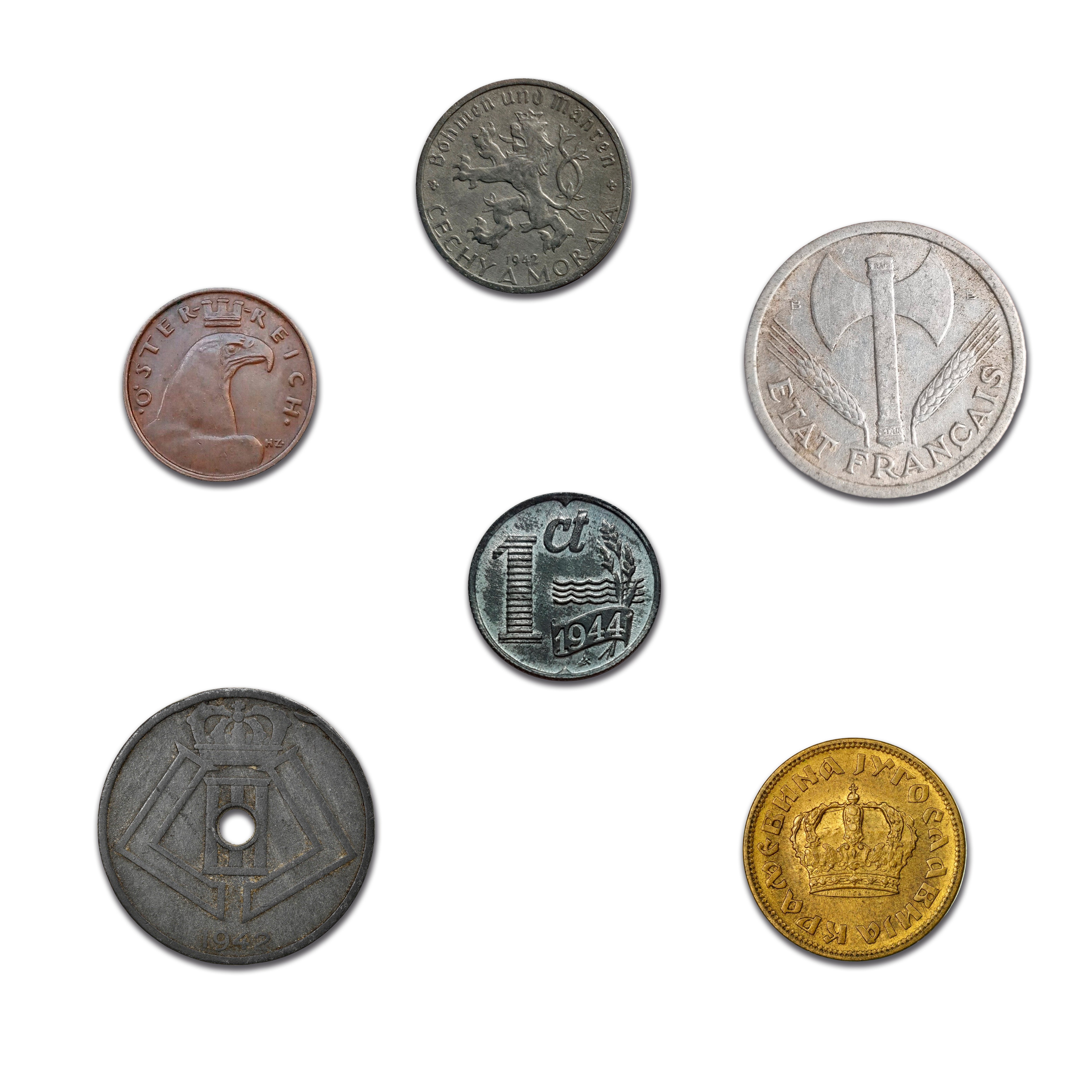 6 authentic World War II coins - Occupied Territories in bag (1925-1945) | Certified
