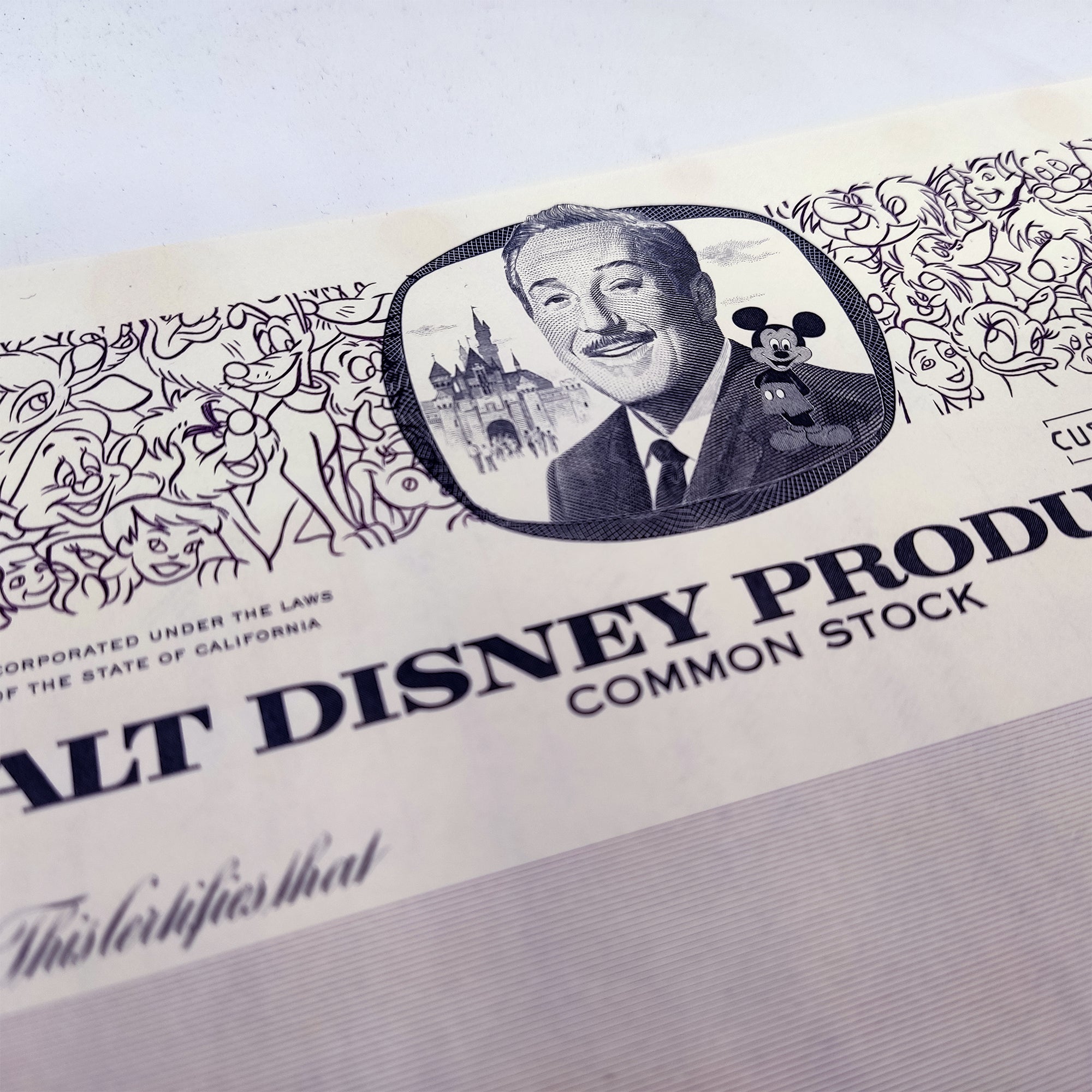 Collectible Stocks Certificate - WALT DISNEY Productions
