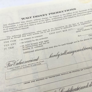 Collectible Stocks Certificate - WALT DISNEY Productions