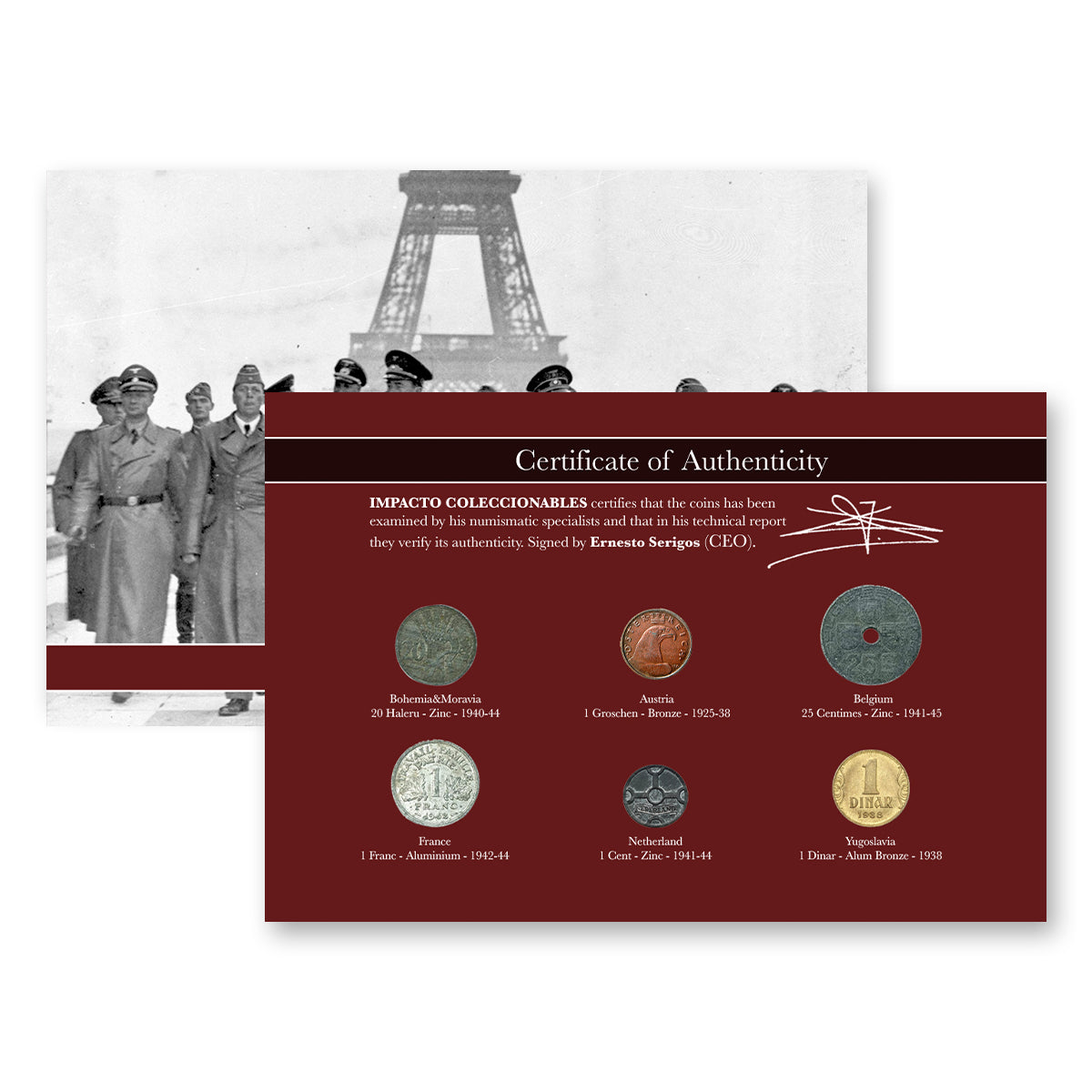 6 monedas auténticas de la Segunda Guerra Mundial - Territorios Ocupados (1925-1945) | Certificadas