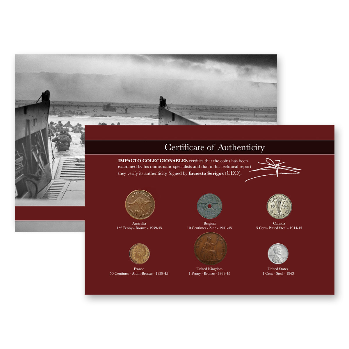 6 monedas auténticas de la Segunda Guerra Mundial - Desembarco de Normandía (1944) | Certificadas