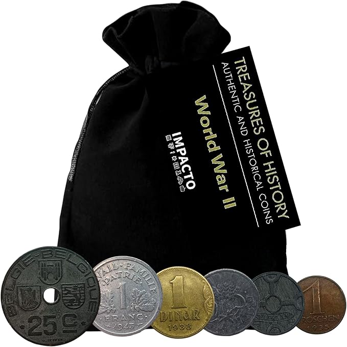 6 monedas auténticas de la Segunda Guerra Mundial - Territorios Ocupados en bolsa (1925-1945) | Certificadas