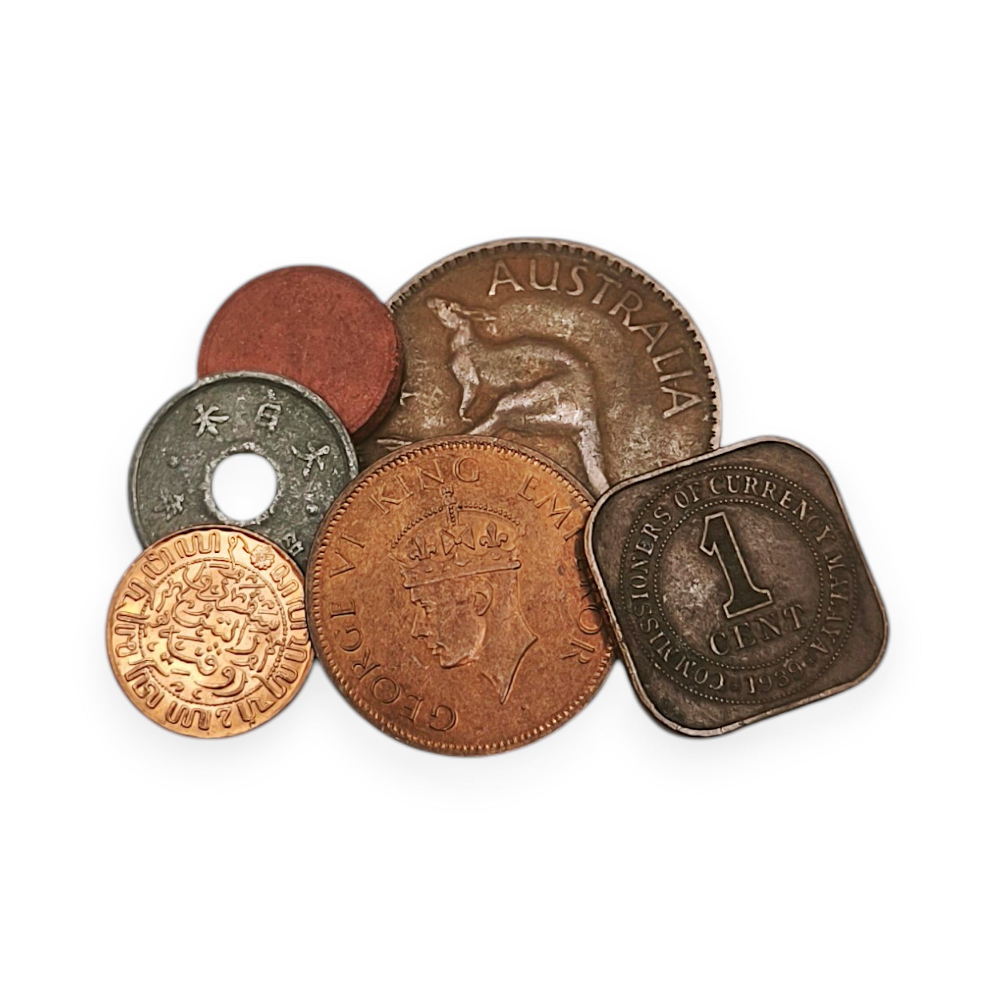6 monedas auténticas de la Segunda Guerra Mundial - Pearl Harbor en bolsa (1938-1945) | Certificadas