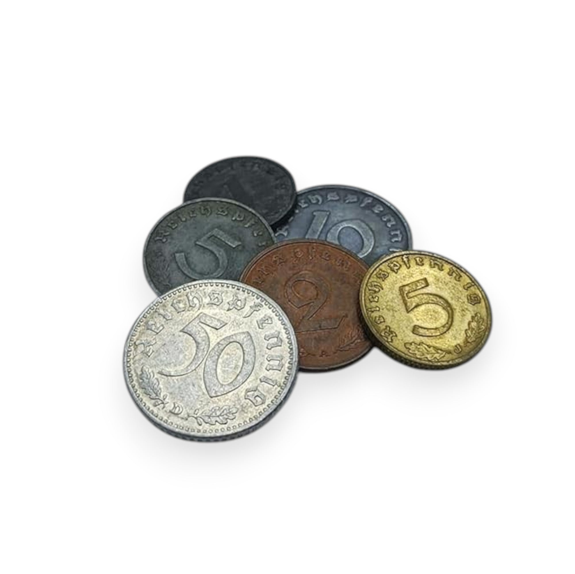 6 monedas auténticas de la Segunda Guerra Mundial - Tercer Reich en bolsa (1936-1945) | Certificadas