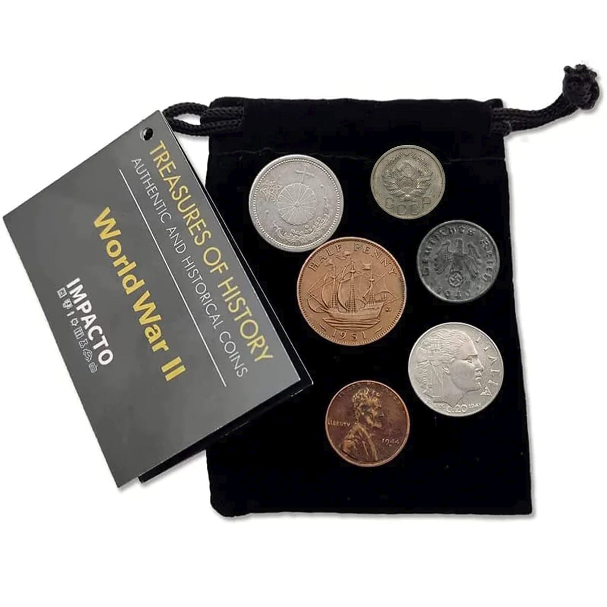 6 monedas auténticas de la Segunda Guerra Mundial - Aliados & Eje en bolsa (1939-1945) | Certificadas