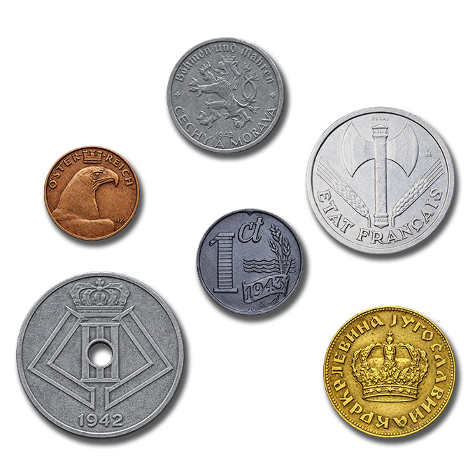 6 monedas auténticas de la Segunda Guerra Mundial - Territorios Ocupados en bolsa (1925-1945) | Certificadas