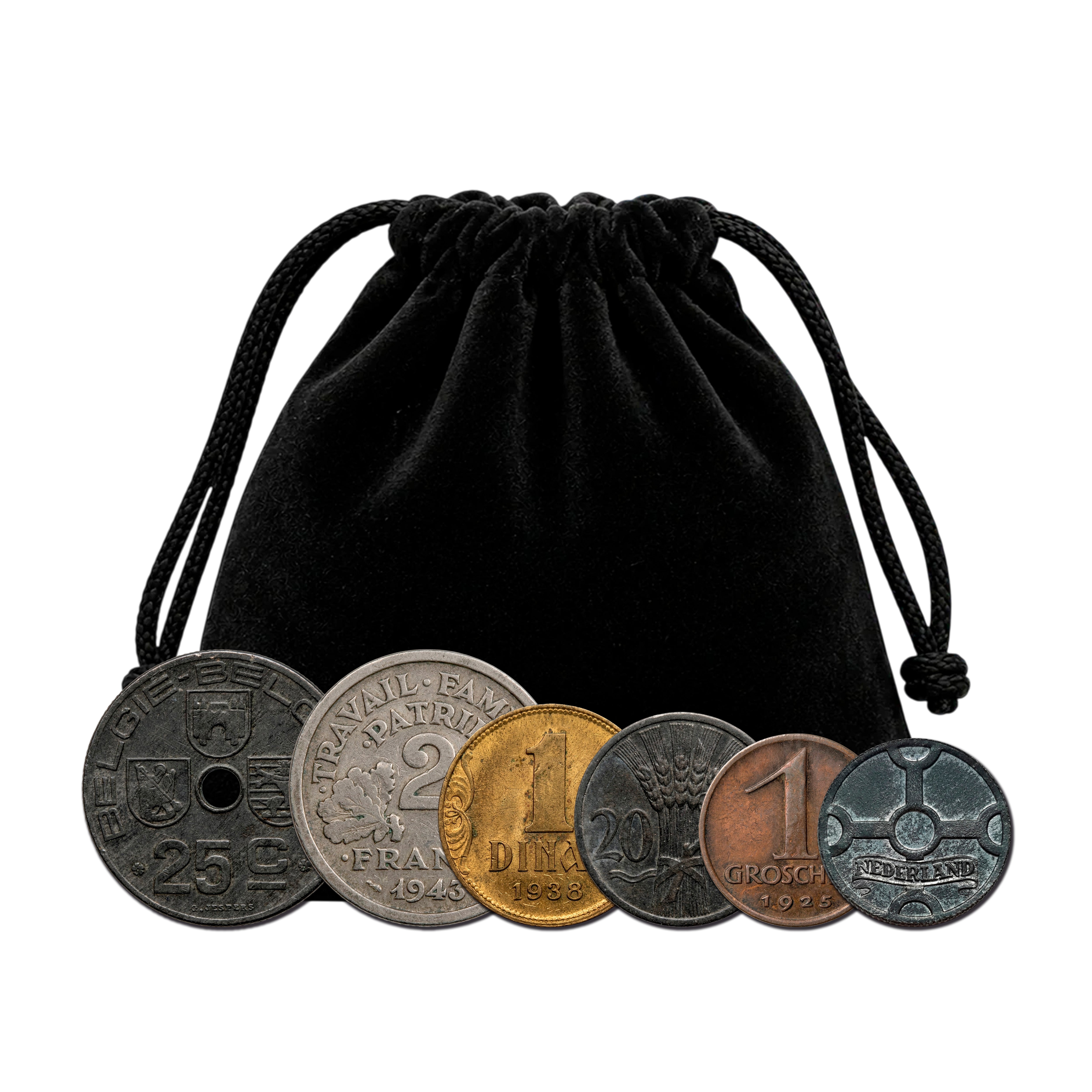 6 monedas auténticas de la Segunda Guerra Mundial - Territorios Ocupados en bolsa (1925-1945) | Certificadas
