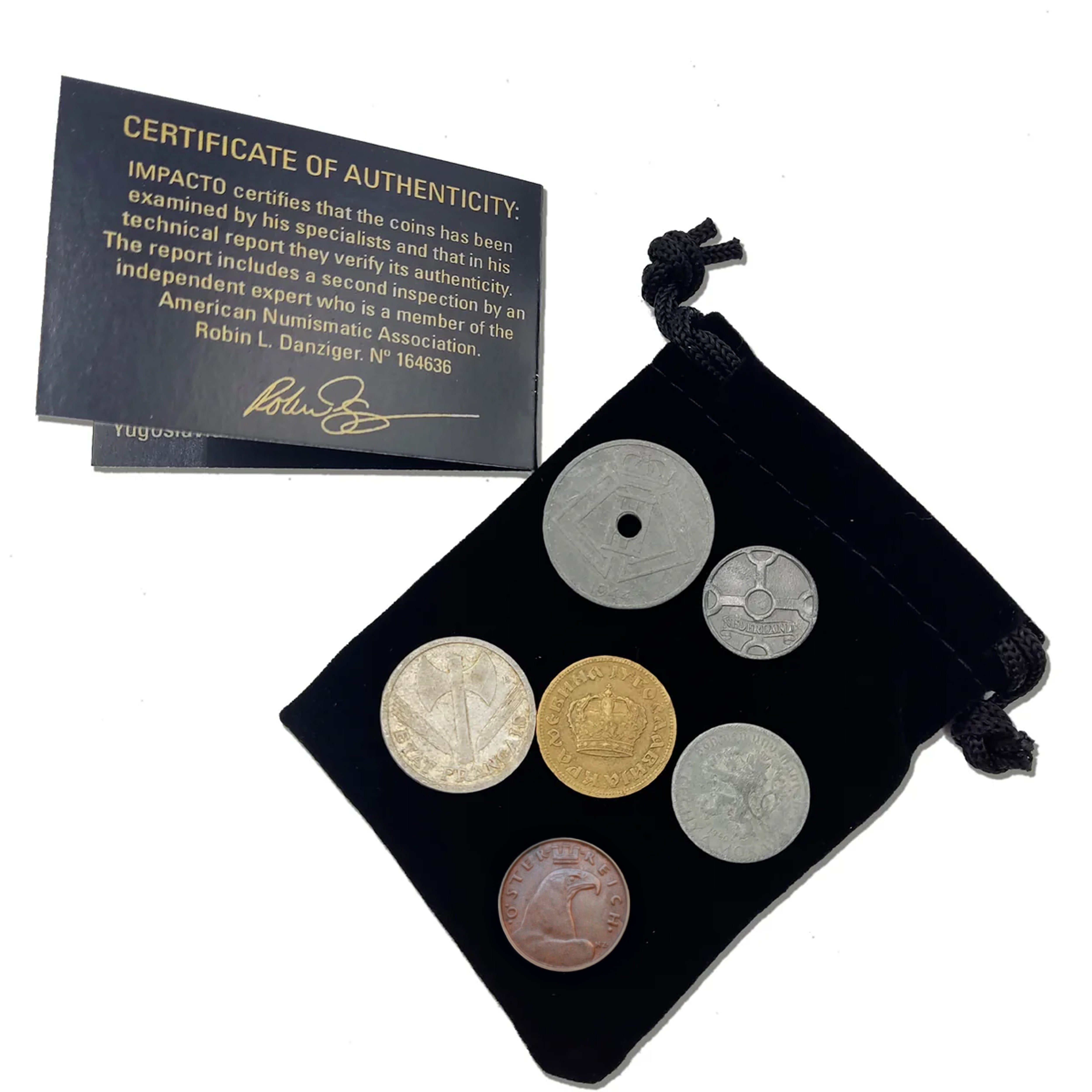 6 authentic World War II coins - Occupied Territories in bag (1925-1945) | Certified