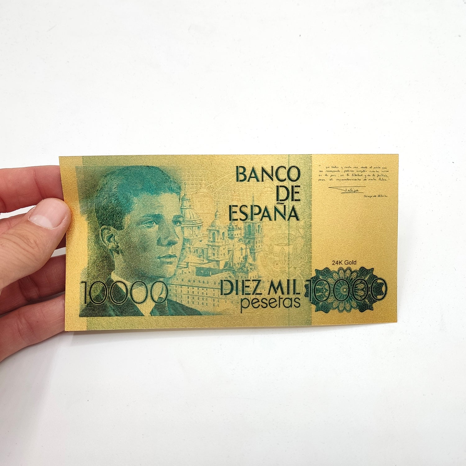 Lámina en Oro de 24k. del reverso del billete de 10.000 pesetas 1985
