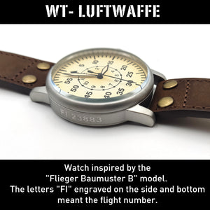 WW2 Military Watch - Vintage Luftwaffe Watch Light, Swiss-Quartz Movement with Genuine Leather Strap and 10 ATM Water Resistant. The Perfect WW2 Memorabilia. Mens Watches for Ever