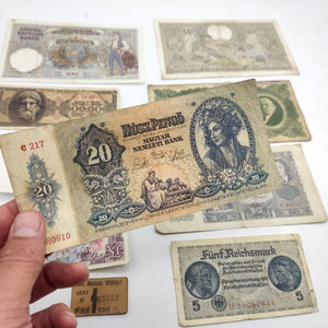 10 circulated Original Banknotes issued during World War II in Europe, with Certificate of Authenticity