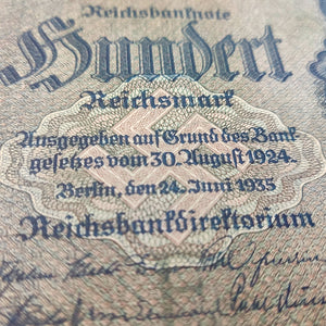 Four WWII German Reichsmark Notes dated 1929, 1929, 1933 and 1935. Certificate of Authenticity included