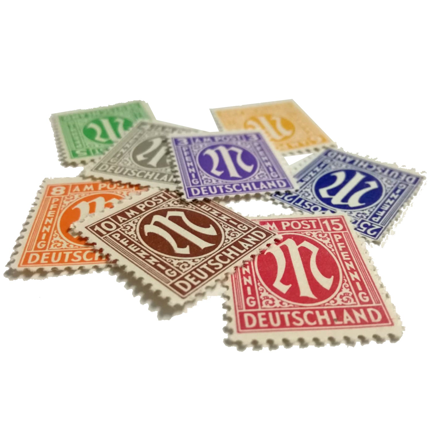 WW2 Memorabilia: 9 Stamps Issued in Berlin (1945) by U.S. and Great Britain