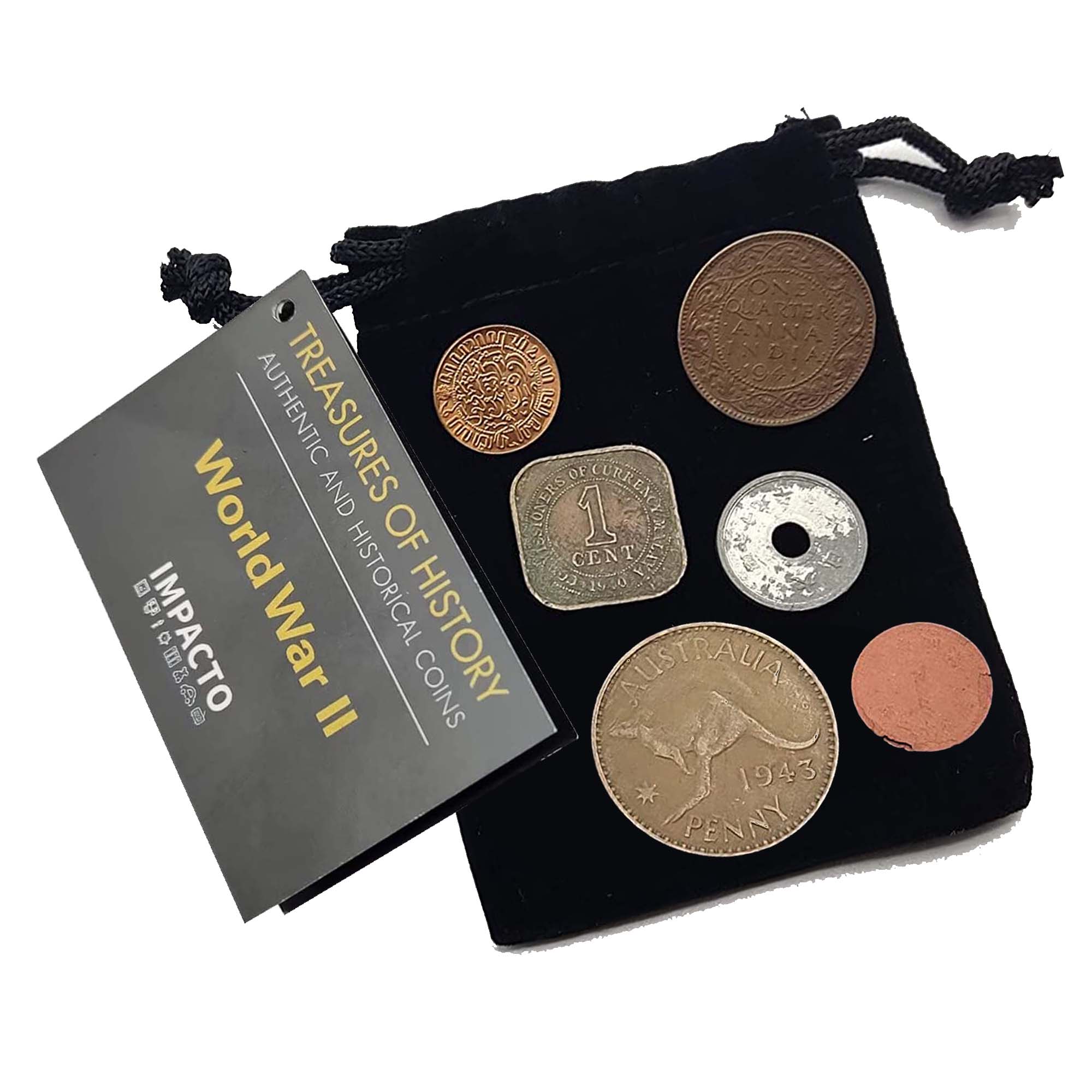 Weltwährung des 2. Weltkriegs – 6 Münzen, die während des 2. Weltkriegs im Pazifik verwendet wurden, die Pearl Harbor-Sammlung (1938–1945). Besondere Erinnerungsstücke aus dem 2. Weltkrieg für Sammler, Echtheitszertifikat inklusive.