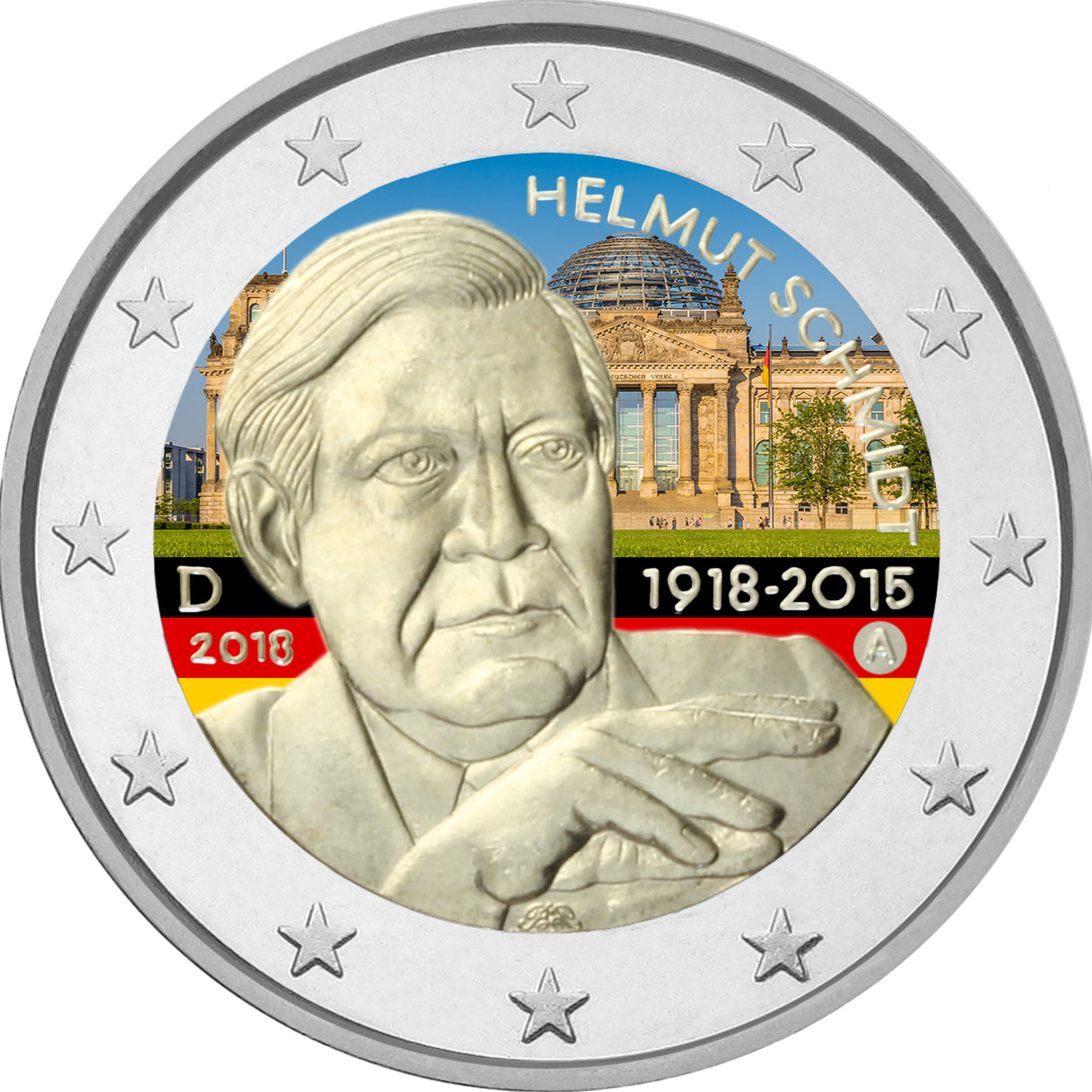 Germany - 2 Euro Colored 2018, Helmut Schmidt.