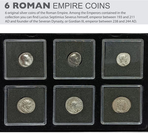 Ancient Coins, 6 Denarii and Original Double Denarii from the Roman Empire 138 AD to 253 AD. - Collector's Edition