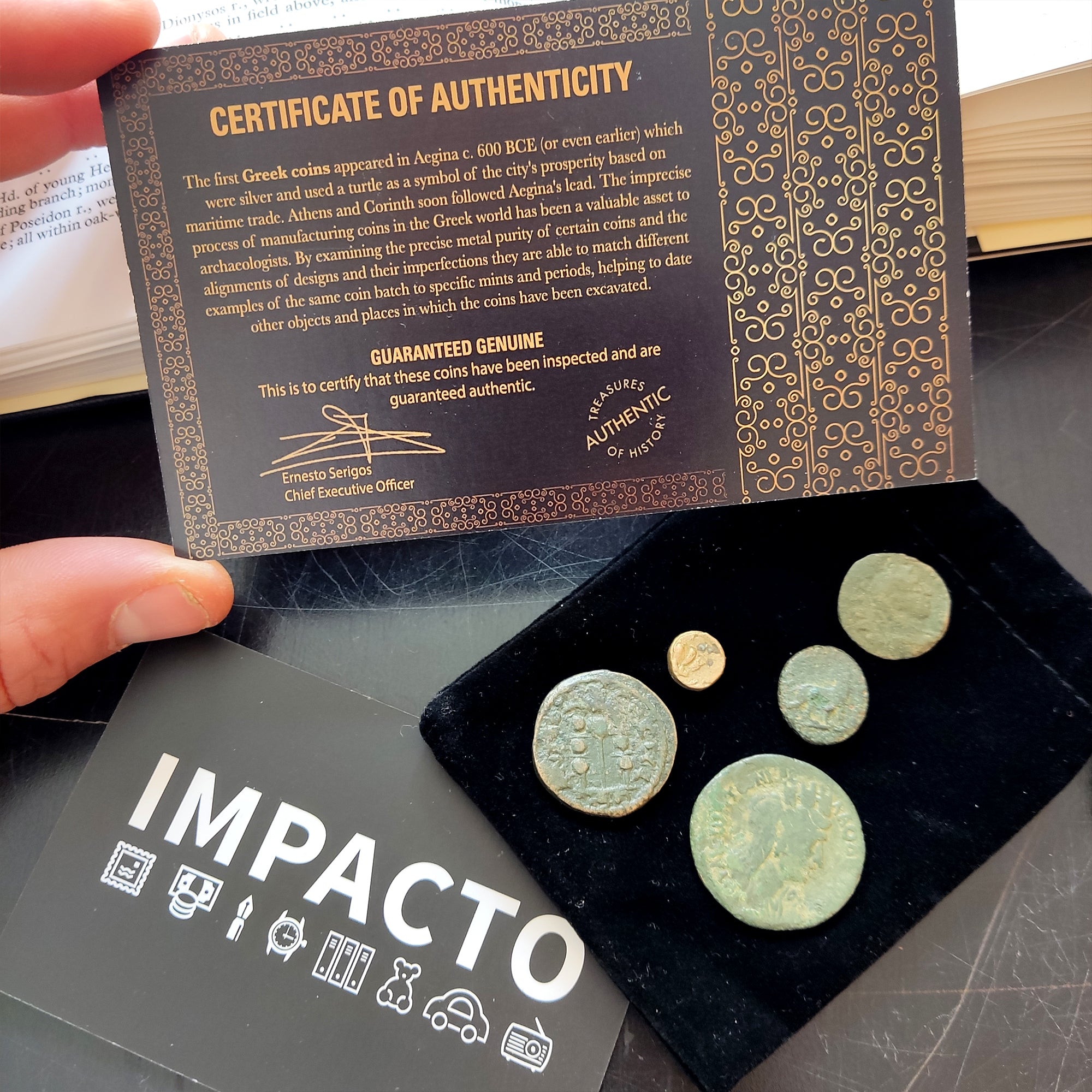 5 Authentic Greek Coins | Collection in a Velvet Bag