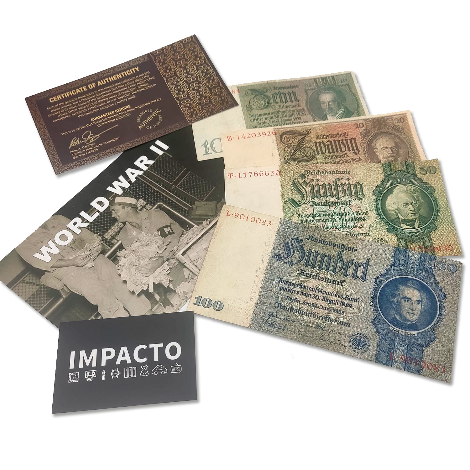 WWII German Reichsmark Notes: 4 Banknotes (1929, 1933, 1935) + Certificate