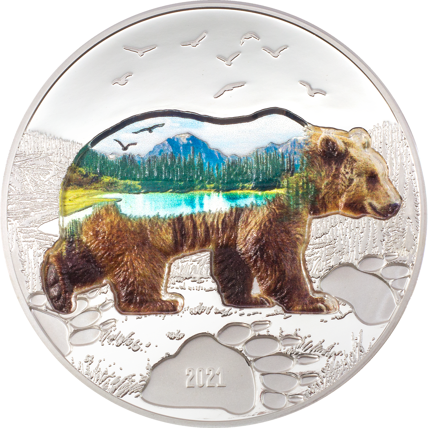 Mongolia, 1000 Togrog 2021. Into the Wild – Bear. 2 oz. Silver ,999
