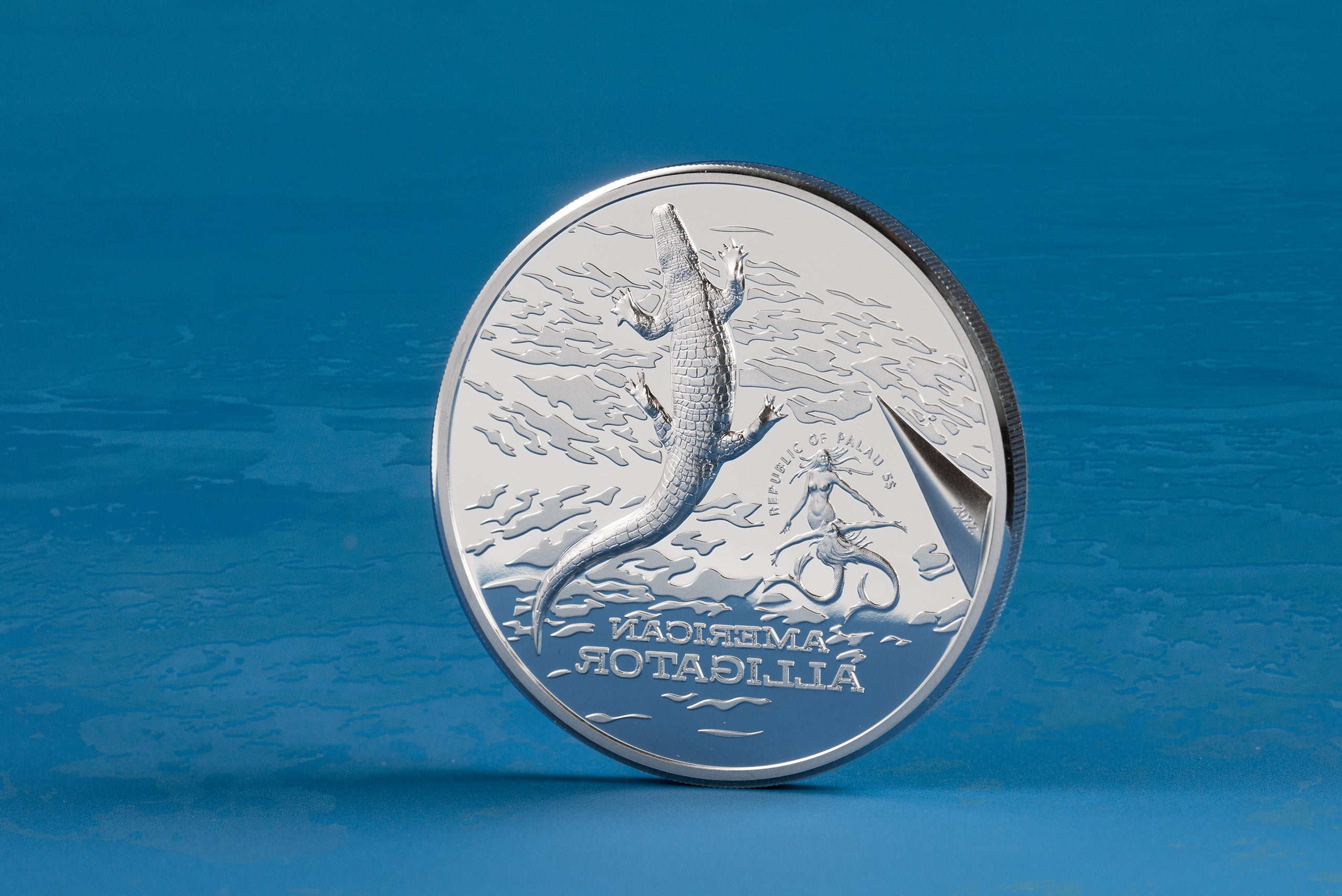 Palau, 5 Dollar 2022. Amerikanischer Alligator. 1 Unze Silber ,999