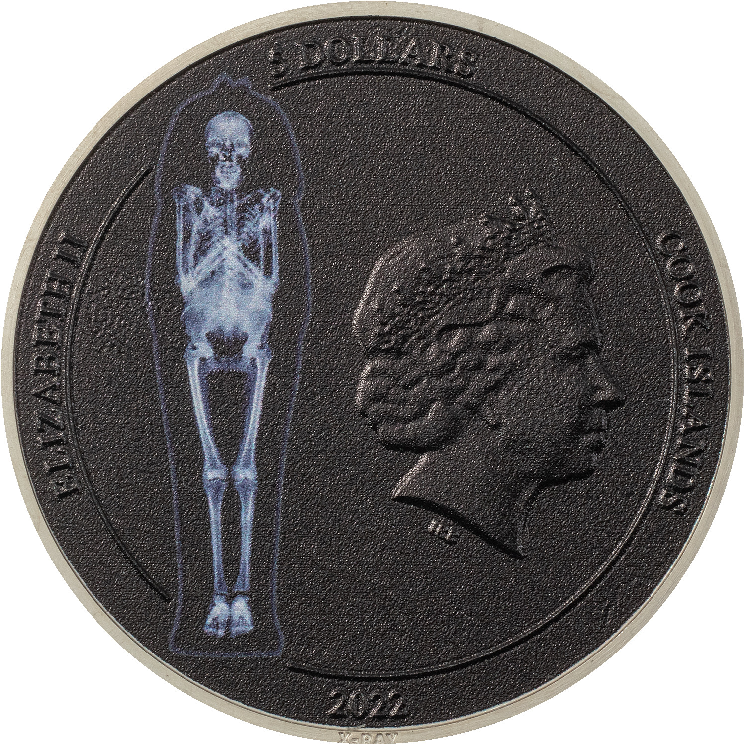 Cook Islands. 5 Dollars 2022. X-Ray 2022 – Mummy. 1 Oz Silver