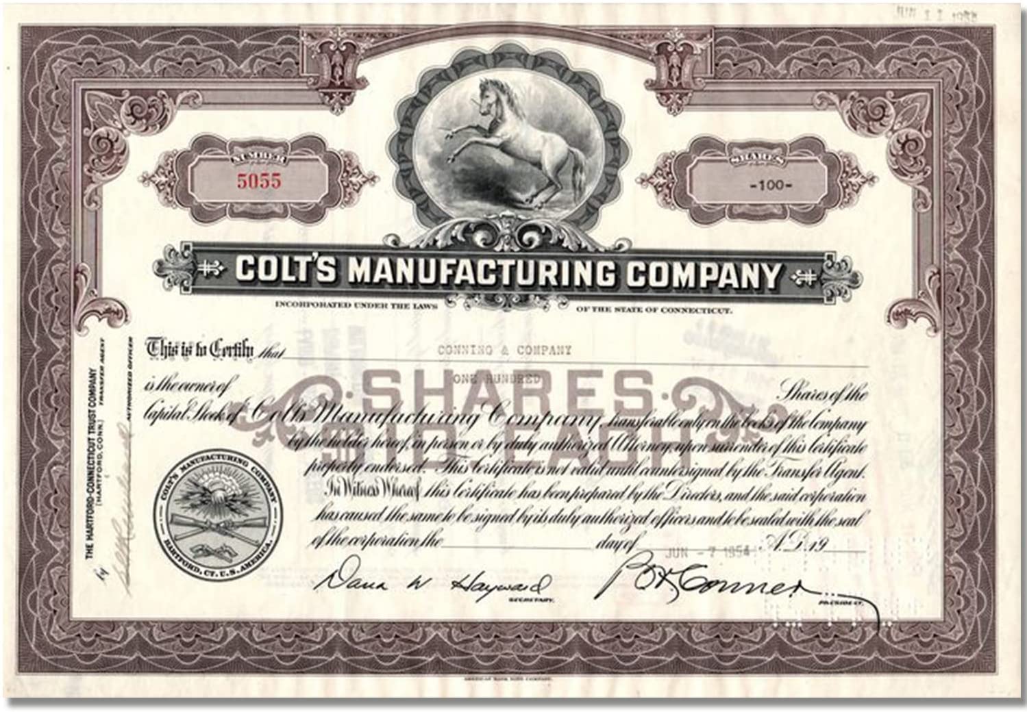 Acciones antigüas. La Colt´s Manufacturing Company