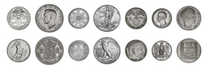 WW2 World Currency - 7 Authentic Coins used during World War 2 - Allies & Axis Powers Collection