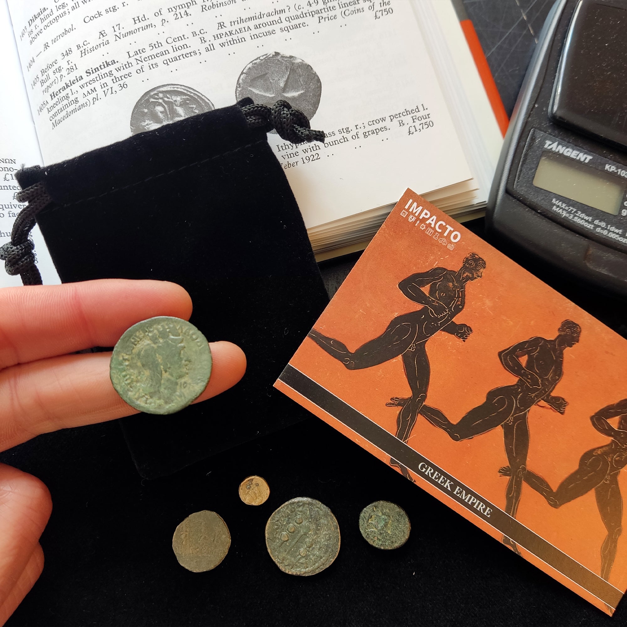 5 Authentic Greek Coins | Collection in a Velvet Bag