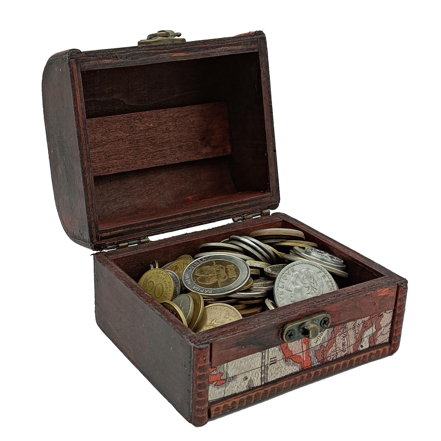  IMPACTO COLECCIONABLES Coin Collection - World Currency  Treasure Chest with 2Lb. - Collectible Circulated Coins - 4.7 x 3.5 x 3.5  Decorative Wooden Box - Antique Coins for Collectors (COA Included) : Toys  & Games