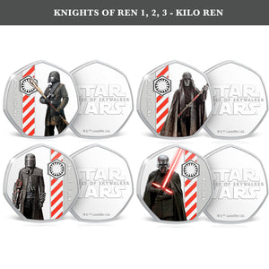 Star Wars El ascenso de Skywalker - Lado Oscuro de la Fuerza - 8 Monedas / Medallas Heptagonales 50p, con baño en Plata .999