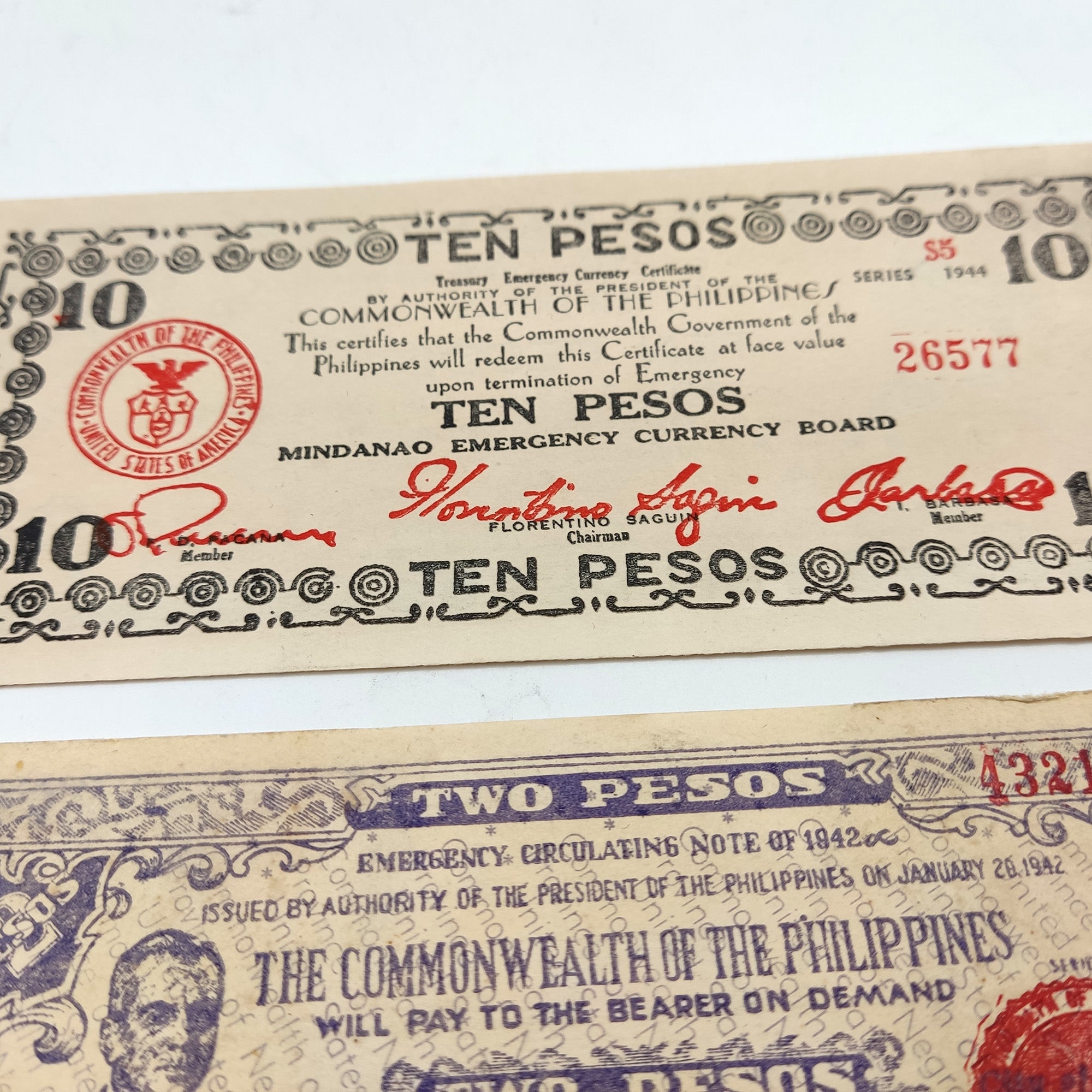 WW2 Guerrilla Currency: 3 Banknotes from the Philippines (1941-1945)