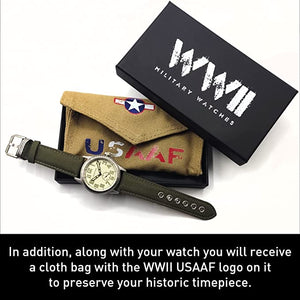 WW2 Military Watch – Vintage USAAF Watch White, Swiss-Quartz Movement with Canvas strap and leather lining, 10 ATM Water Resistant. The Perfect WW2 Memorabilia. Mens Watches for Ever