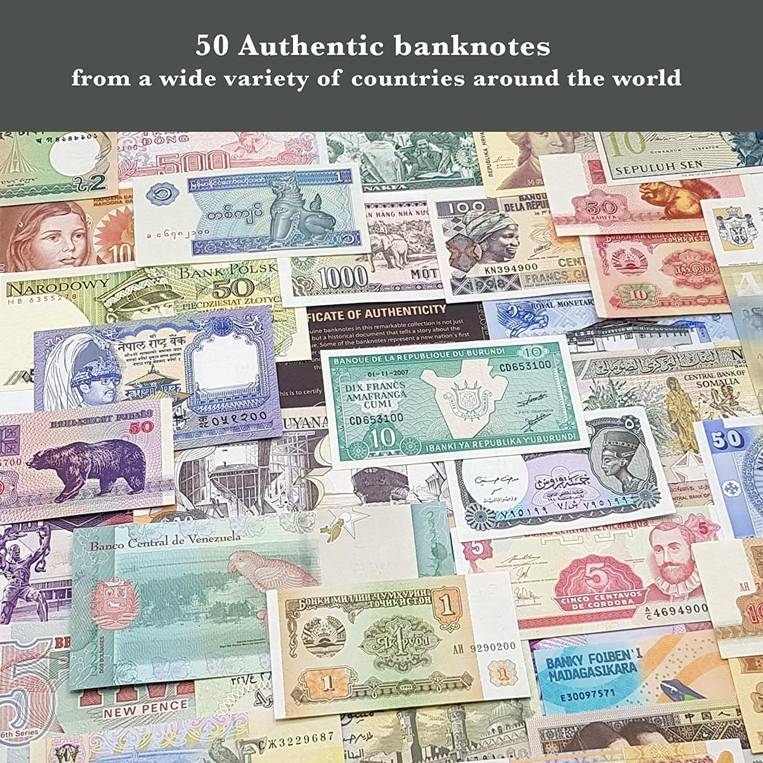 Colección de billetes del mundo: 50 billetes diferentes