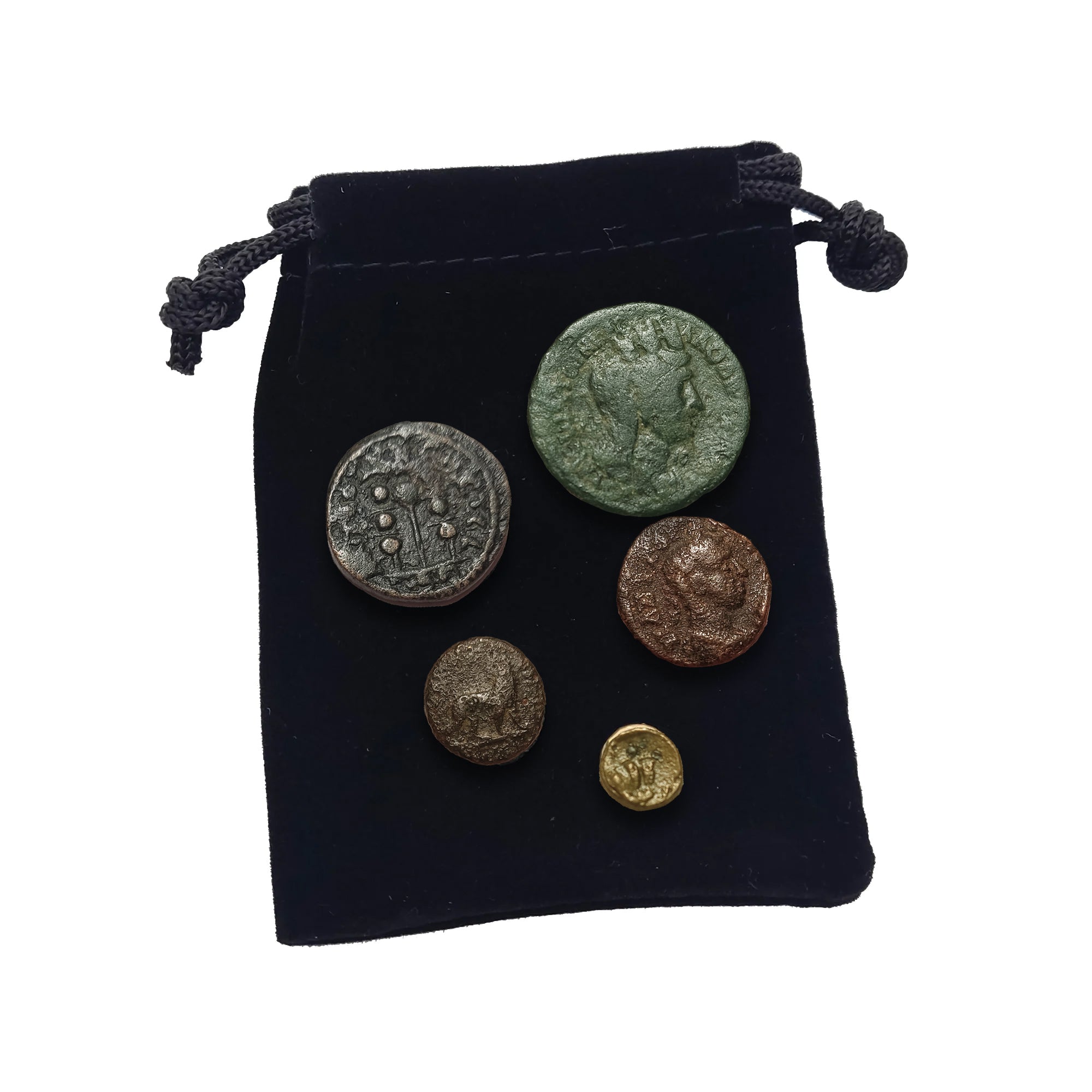 5 Authentic Greek Coins | Collection in a Velvet Bag