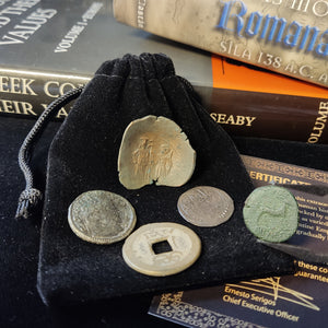 5 Original Coins from Ancient Empires in a Coin Grab Bag - Greek Empire, Roman Empire, Byzantine Empire, Ottoman Empire and The Last Chinese Dynasty - Limited Coins Collection