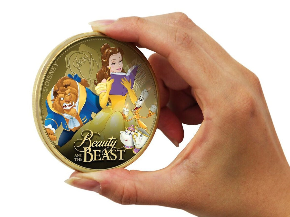Disney La Bella y la Bestia Edición Luxe - Moneda / Medalla bañada en Oro 24 Quilates - 65mm