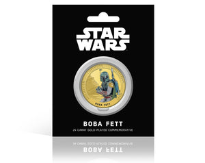 Star Wars Trilogía Original Episodios IV - VI - Boba Fett - Moneda / Medalla conmemorativa acuñada con baño en Oro 24 quilates y coloreada a 4 colores - 44mm