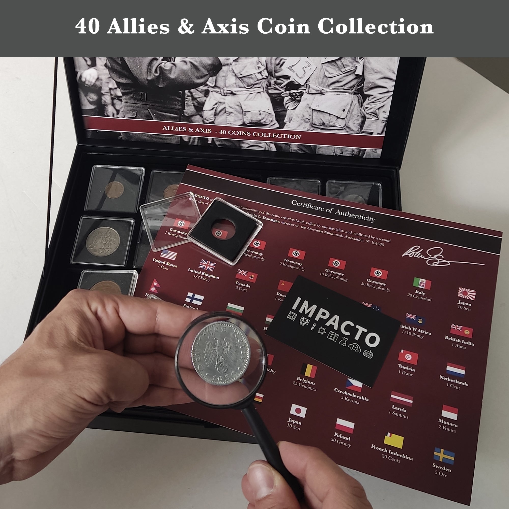 WW2 Currency Collection: 40 Authentic Coins from Allies & Axis Powers