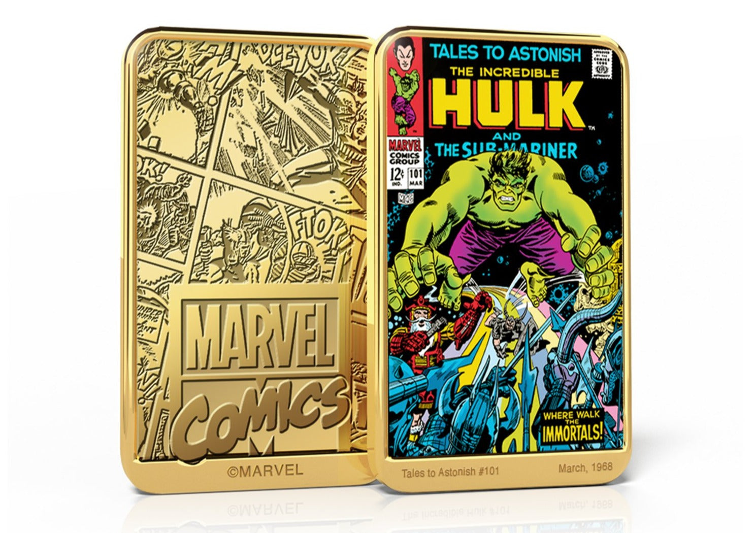 Marvel Comics El Increíble Hulk, Lingote bañado en Oro 24 Quilates - 'Tales to Astonish' #101