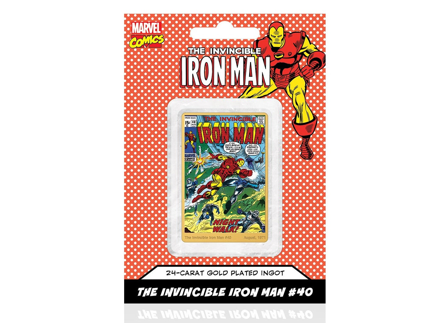 Marvel Comics Iron Man, Lingote bañado en Oro 24 Quilates - 'Night Walk' #40