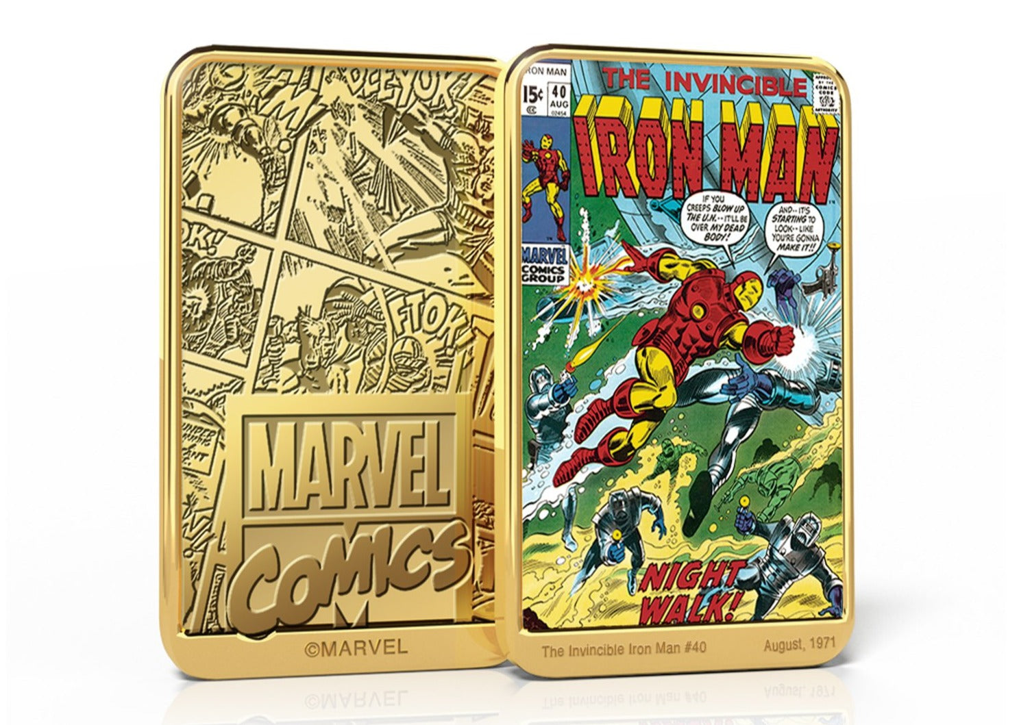 Marvel Comics Iron Man, Lingote bañado en Oro 24 Quilates - 'Night Walk' #40