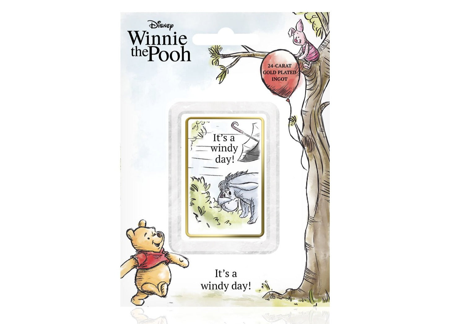 Disney Winnie the Pooh, Lingotes bañados en Oro 24 Quilates - It's A Windy Day