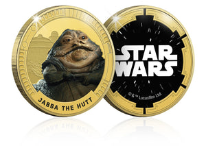 Star Wars Trilogía Original Episodios IV - VI - Jabba - Moneda / Medalla conmemorativa acuñada con baño en Oro 24 quilates y coloreada a 4 colores - 44mm
