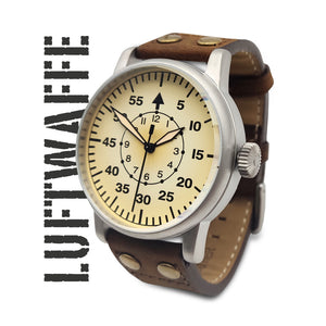 WW2 Military Watch - Vintage Luftwaffe Watch Light, Swiss-Quartz Movement with Genuine Leather Strap and 10 ATM Water Resistant. The Perfect WW2 Memorabilia. Mens Watches for Ever