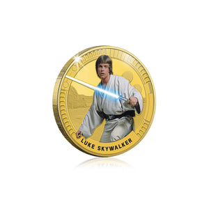 Star Wars Trilogía Original Episodios IV - VI - Luke Skywalker - Moneda / Medalla conmemorativa acuñada con baño en Oro 24 quilates y coloreada a 4 colores - 44mm